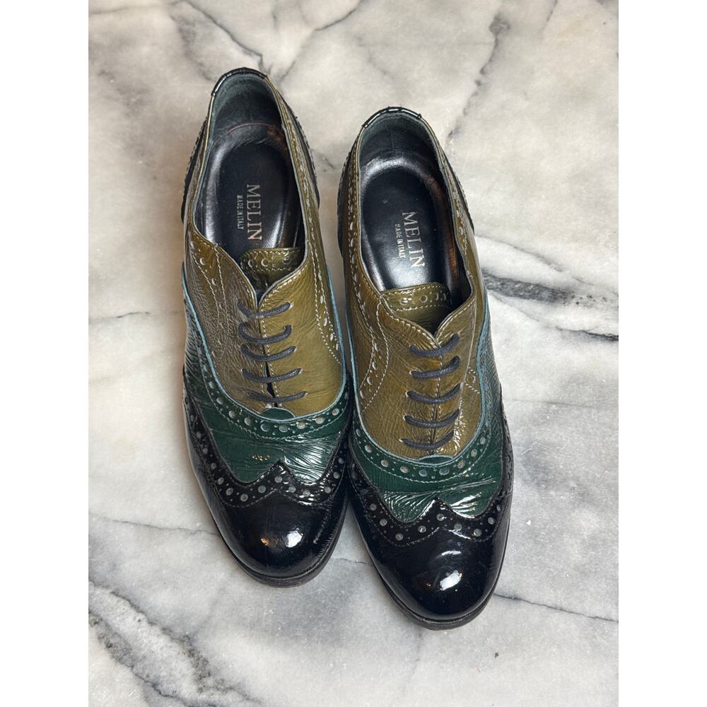 Vintage Melin Made in Italy Patent Leather Block Heeled Oxfords Size EU 38 - Picture 4 of 5